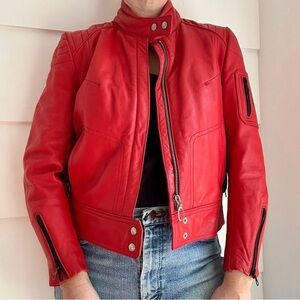 Vintage Harro Red Leather Motorcycle Racing Jacket Womens size 42 runs Small